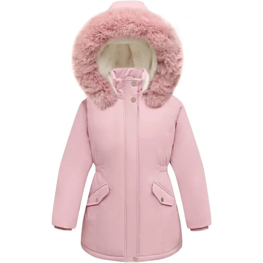Girl's Pink02 Waterproof Long Coat Warm Winter Parka Puffer Jacket with Hood